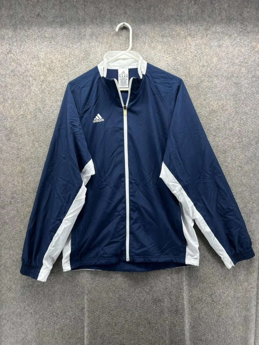 Adidas Track Jacket Mens Medium Blue White Full Zip Climalite Athletic Training